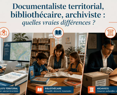 Trois metiers: documentaliste territoriale, bibliothecaire et archiviste